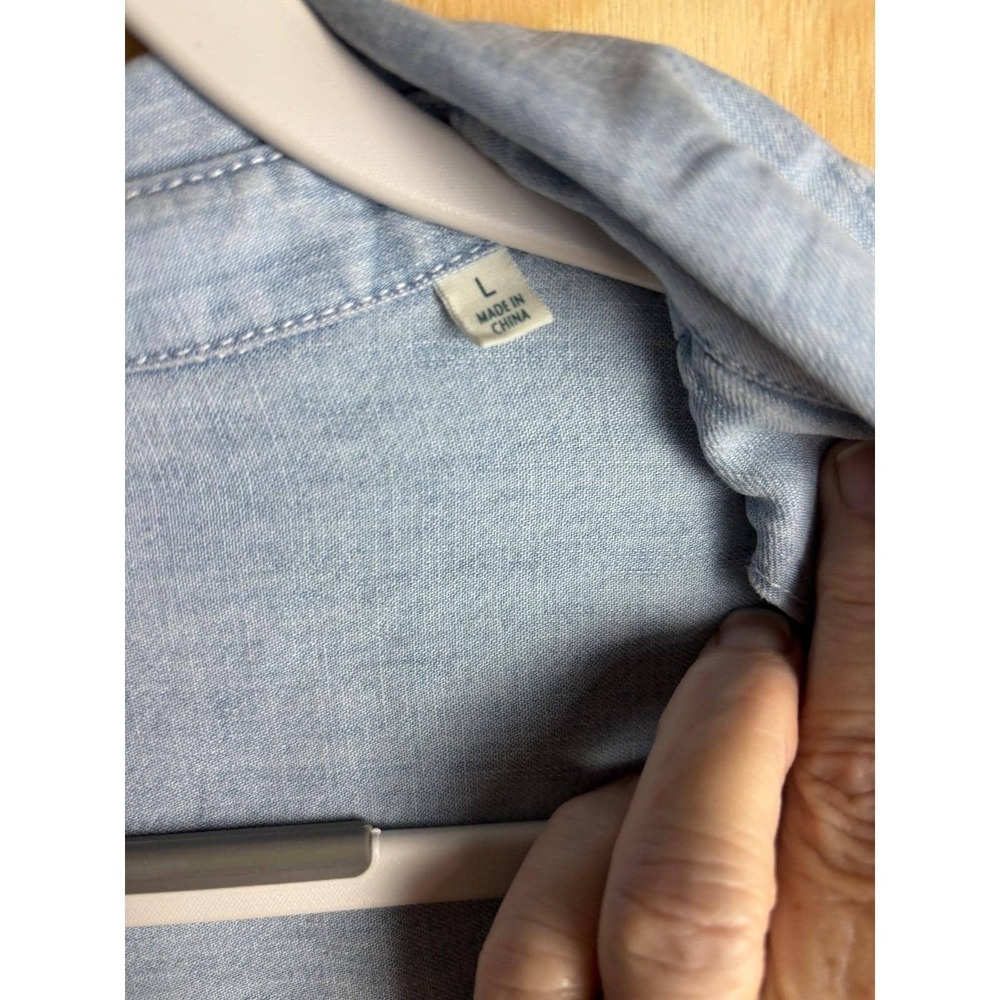 Faherty Tried & True Chambray Oakley Dress Arctic Sea Wash L Linen blend coastal - Picture 7 of 9